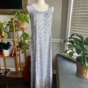 Vintage 90s Maxi Dress Blue Floral Rayon Sundress Size 8 or Medium